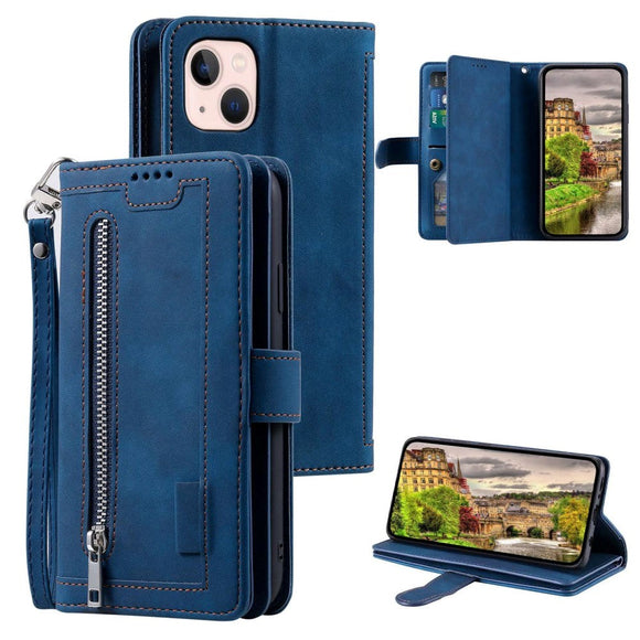 iPhone 14 Plus Læder Cover m. Pung & Magnetlås - Blå