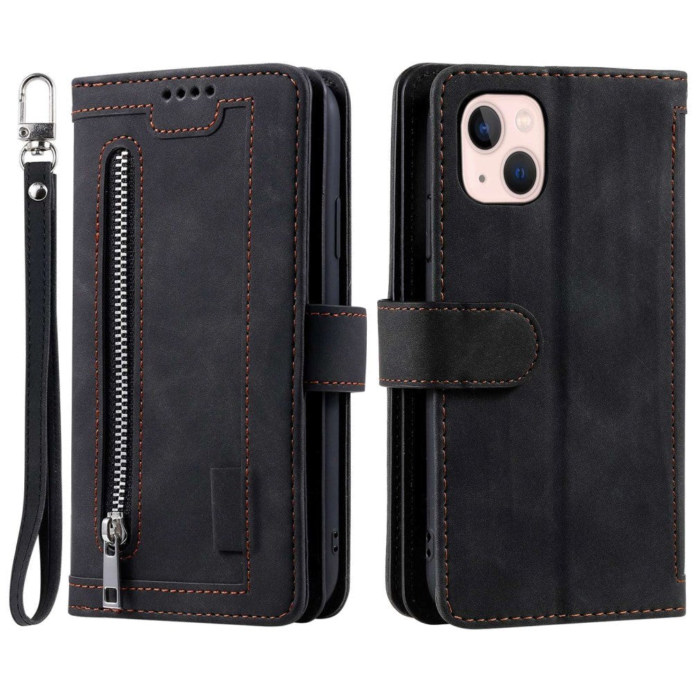 iPhone 14 Læder Cover m. Pung & Magnetlås - Sort