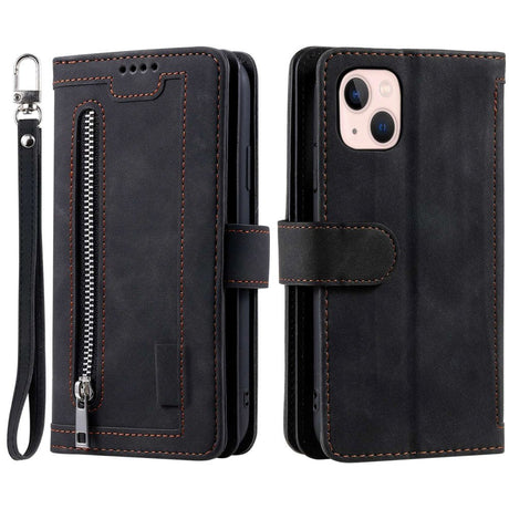 iPhone 14 Læder Cover m. Pung & Magnetlås - Sort