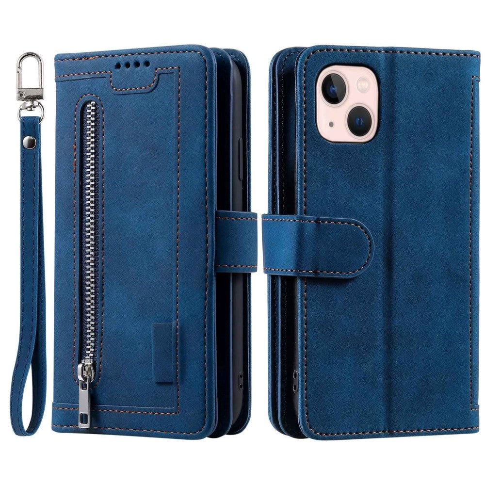 iPhone 14 Læder Cover m. Pung & Magnetlås - Blå