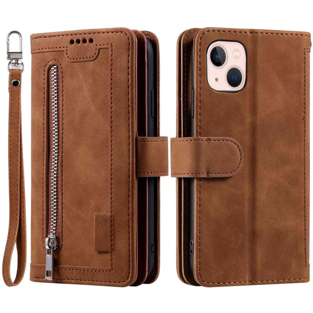 iPhone 14 Læder Cover m. Pung & Magnetlås - Brun
