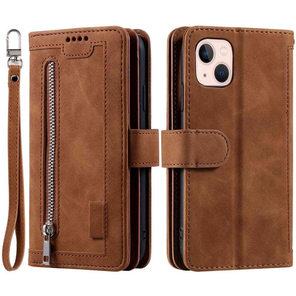 iPhone 14 Læder Cover m. Pung & Magnetlås - Brun
