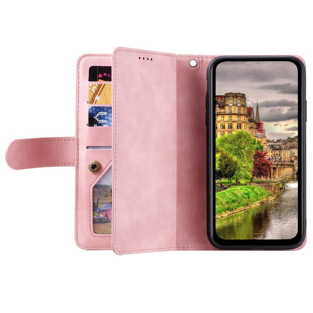 iPhone 14 Læder Cover m. Pung & Magnetlås - Lyserød