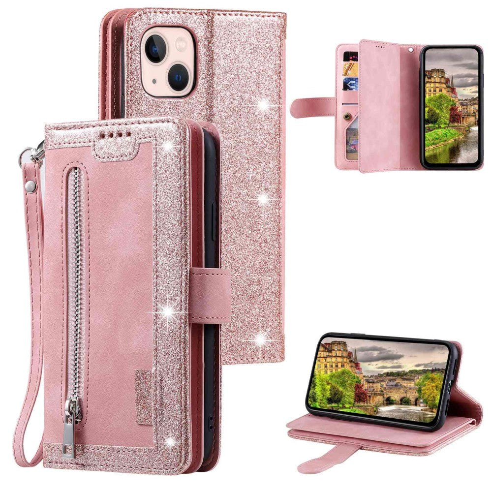 iPhone 14 Læder Cover m. Pung & Magnetlås - Lyserød