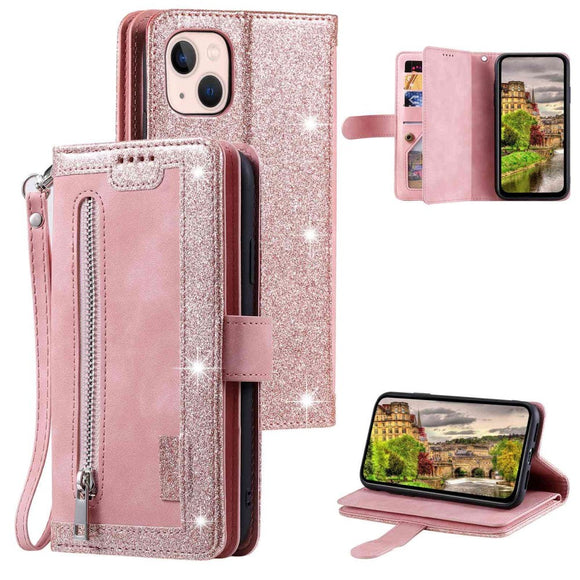 iPhone 14 Læder Cover m. Pung & Magnetlås - Lyserød