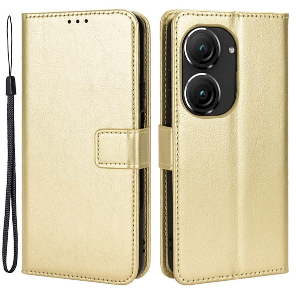 Asus Zenfone 10 / 9 Læder Cover m. Pung og Ståfunktion - Guld