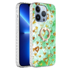 iPhone 14 Pro Max Fleksibel Plastik Cover m. Finger Ring - Guld Hjerter