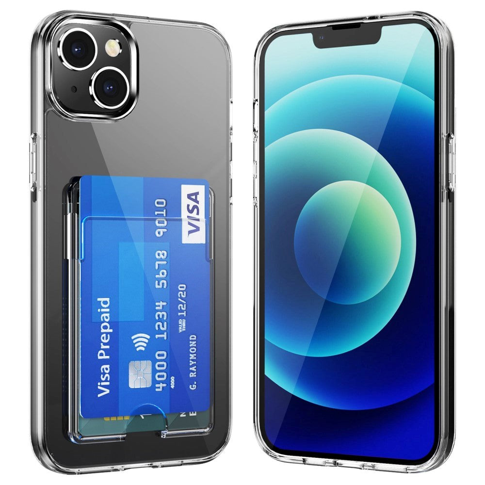 iPhone 14 Hybrid Plastik Cover m. Kortholder - Gennemsigtig