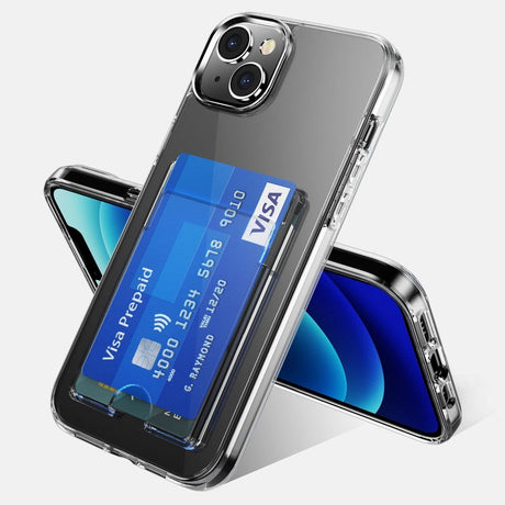 iPhone 14 Hybrid Plastik Cover m. Kortholder - Gennemsigtig