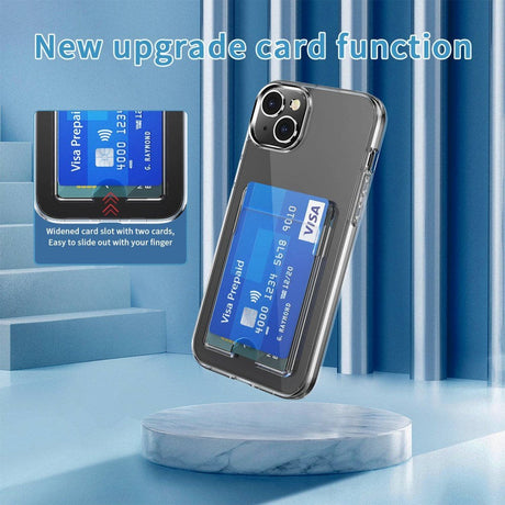 iPhone 14 Hybrid Plastik Cover m. Kortholder - Gennemsigtig