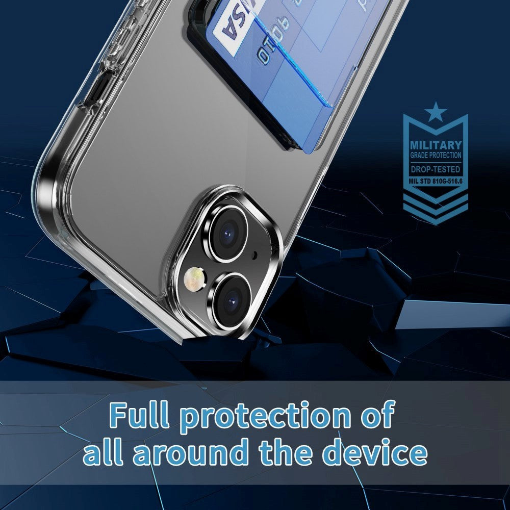 iPhone 14 Hybrid Plastik Cover m. Kortholder - Gennemsigtig