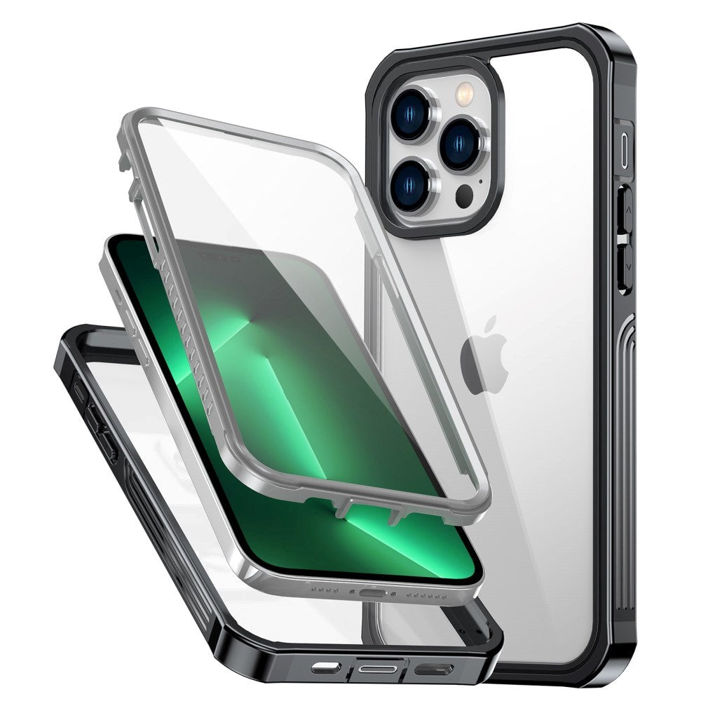 iPhone 14 Pro Hybrid Håndværker Cover m. Glas Skærmbeskyttelse - Gennemsigtig / Sort