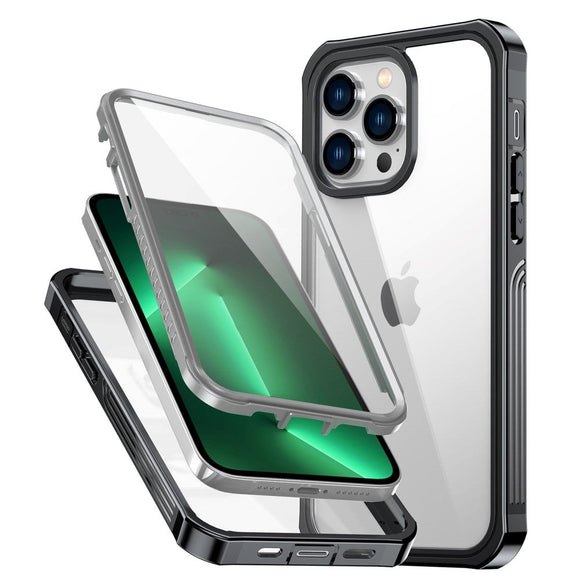 iPhone 14 Pro Hybrid Håndværker Cover m. Glas Skærmbeskyttelse - Gennemsigtig / Sort