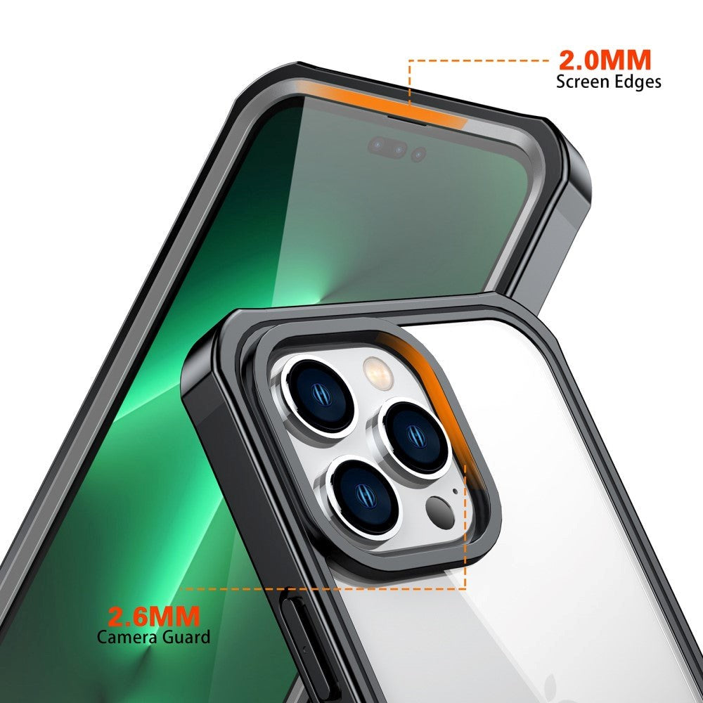 iPhone 14 Pro Hybrid Håndværker Cover m. Glas Skærmbeskyttelse - Gennemsigtig / Sort