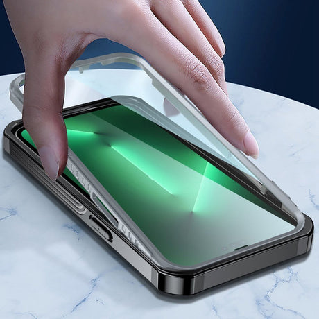 iPhone 14 Pro Hybrid Håndværker Cover m. Glas Skærmbeskyttelse - Gennemsigtig / Sort