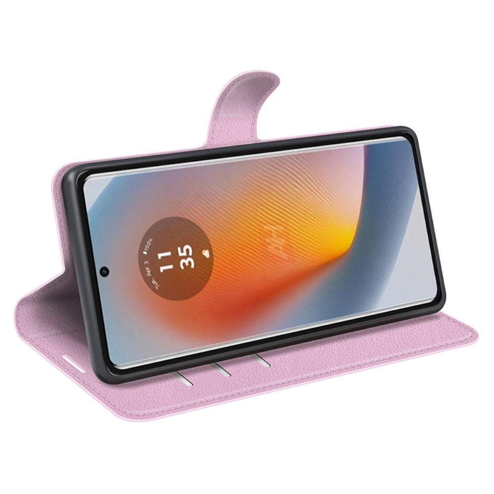 EIDERWOOD Motorola Edge 50 Fusion Litchi Læder Cover m. Pung - Lyserød