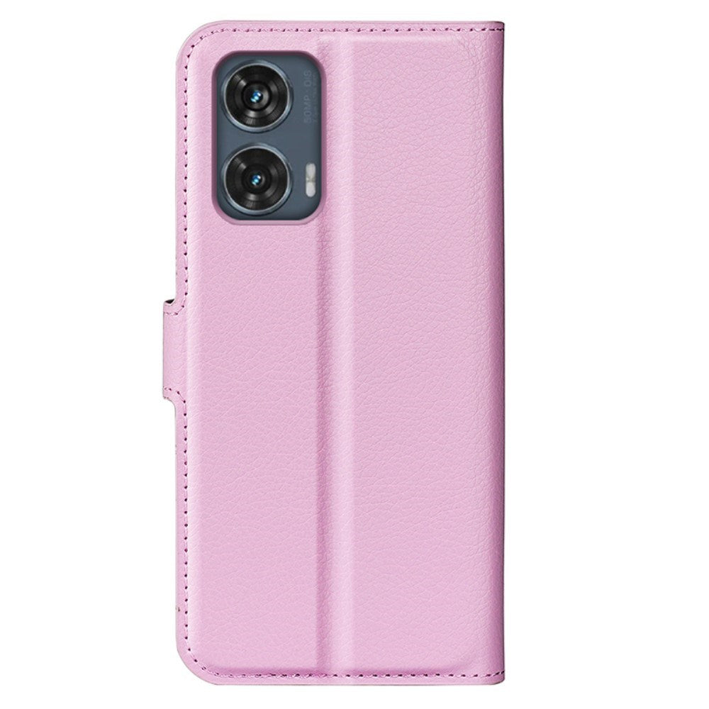 EIDERWOOD Motorola Edge 50 Fusion Litchi Læder Cover m. Pung - Lyserød