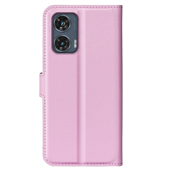 EIDERWOOD Motorola Edge 50 Fusion Litchi Læder Cover m. Pung - Lyserød