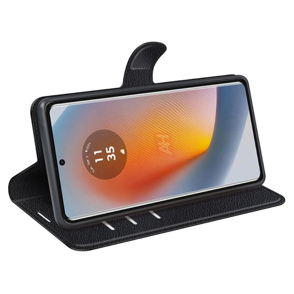 EIDERWOOD Motorola Edge 50 Fusion Litchi Læder Cover m. Pung - Sort