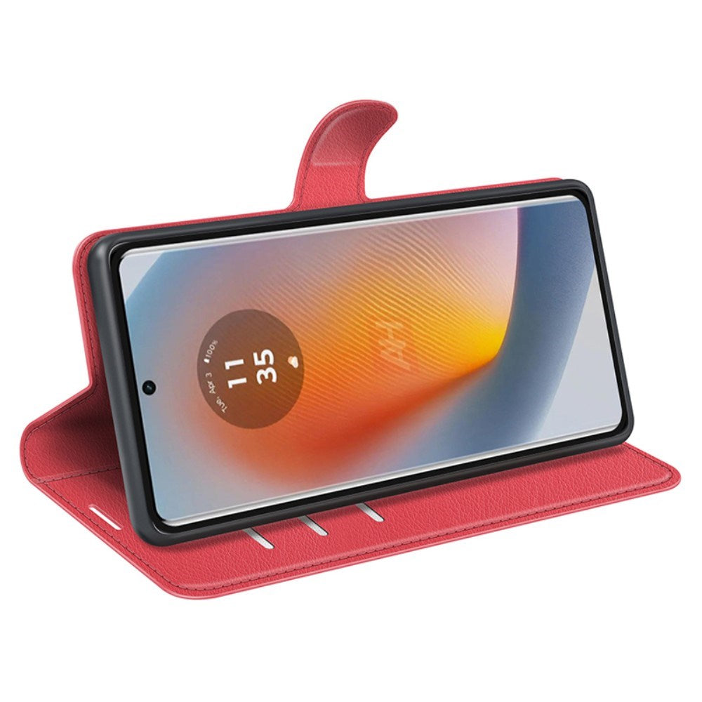 EIDERWOOD Motorola Edge 50 Fusion Litchi Læder Cover m. Pung - Rød