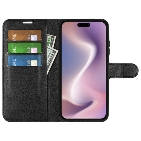 EIDERWOOD iPhone 16 Plus Litchi Læder Cover m. Pung - Sort