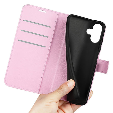 EIDERWOOD iPhone 16 Plus Litchi Læder Cover m. Pung - Lyserød