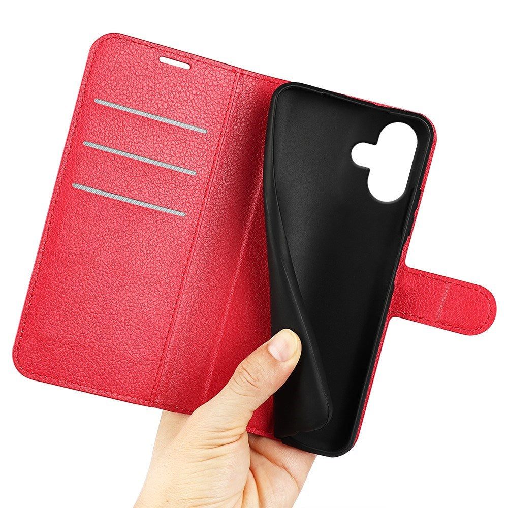 EIDERWOOD iPhone 16 Plus Litchi Læder Cover m. Pung - Rød