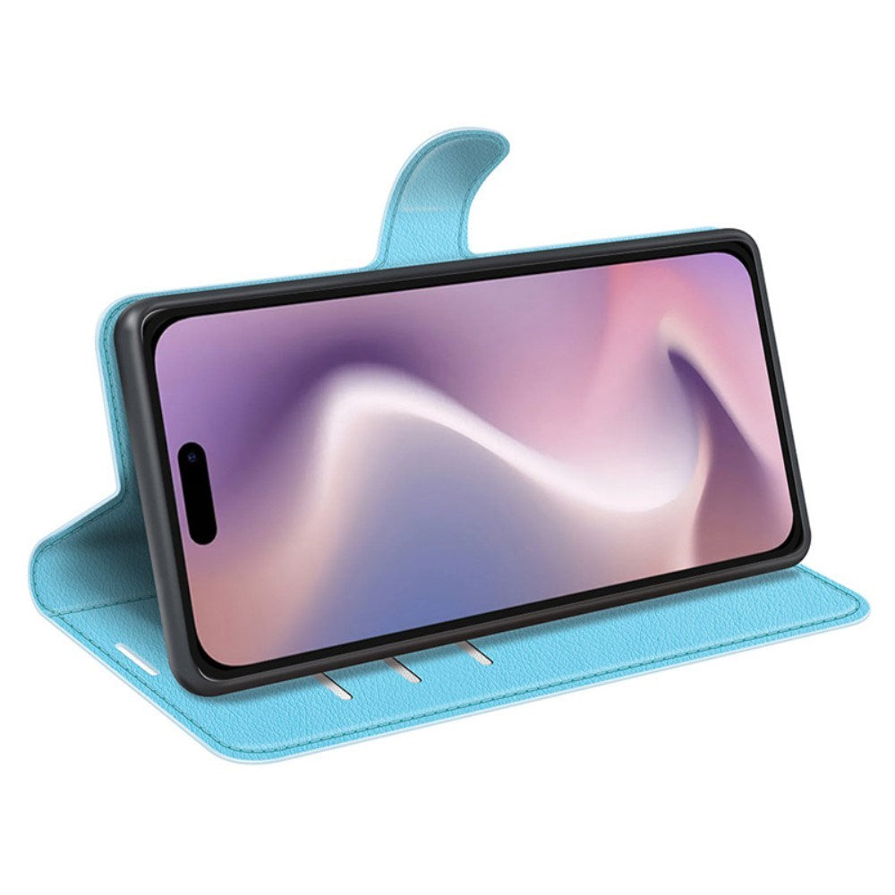 EIDERWOOD iPhone 16 Plus Litchi Læder Cover m. Pung - Blå