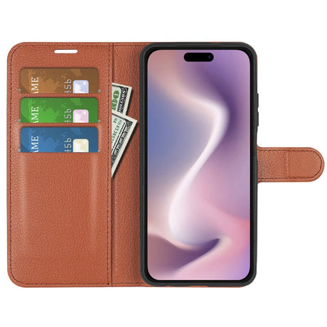 EIDERWOOD iPhone 16 Litchi Læder Cover m. Pung - Brun