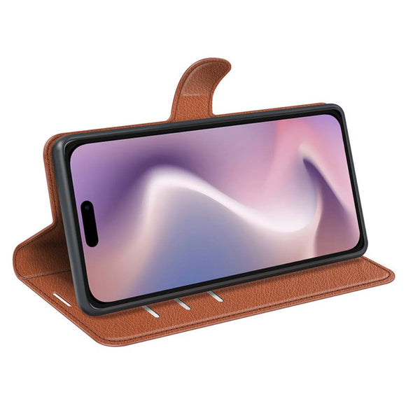 EIDERWOOD iPhone 16 Litchi Læder Cover m. Pung - Brun