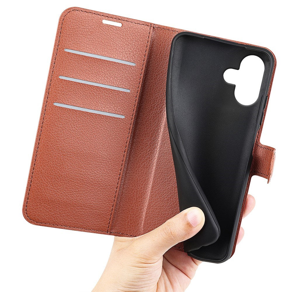 EIDERWOOD iPhone 16 Litchi Læder Cover m. Pung - Brun
