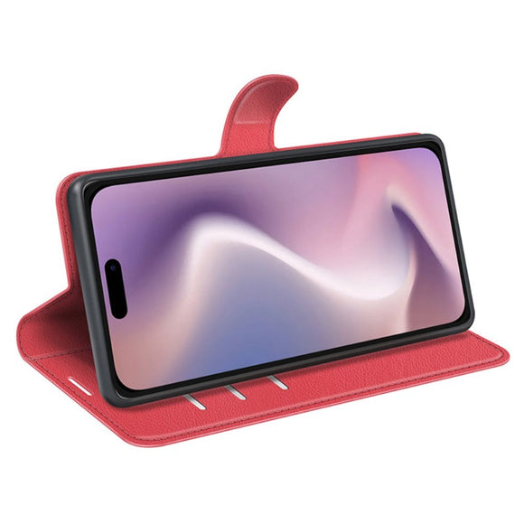 EIDERWOOD iPhone 16 Litchi Læder Cover m. Pung - Rød