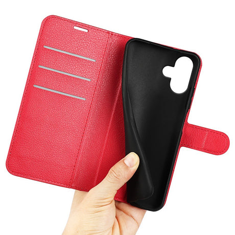 EIDERWOOD iPhone 16 Litchi Læder Cover m. Pung - Rød