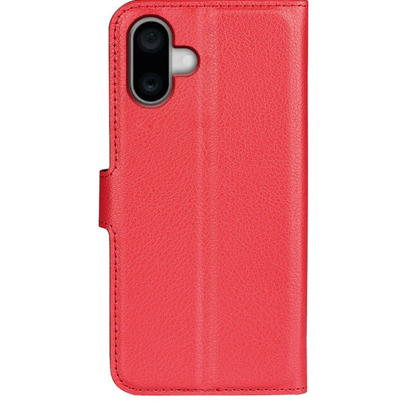 EIDERWOOD iPhone 16 Litchi Læder Cover m. Pung - Rød