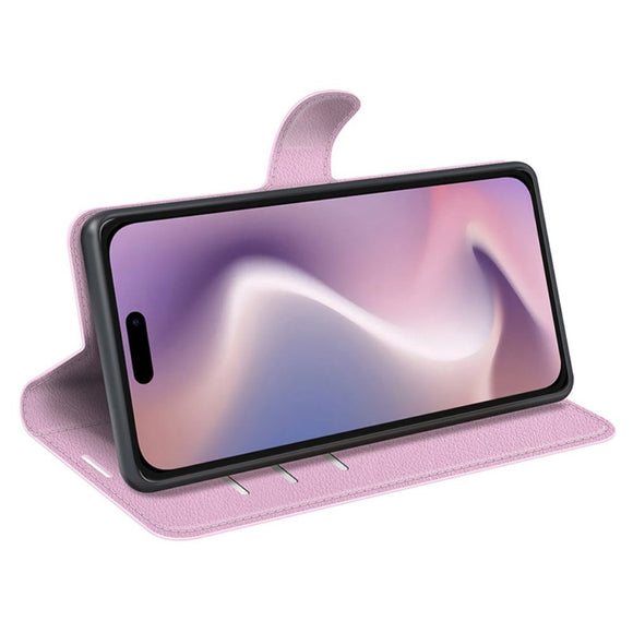 EIDERWOOD iPhone 16 Litchi Læder Cover m. Pung - Lyserød