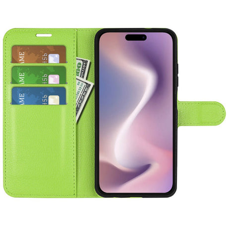 EIDERWOOD iPhone 16 Litchi Læder Cover m. Pung - Grøn