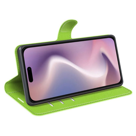 EIDERWOOD iPhone 16 Litchi Læder Cover m. Pung - Grøn