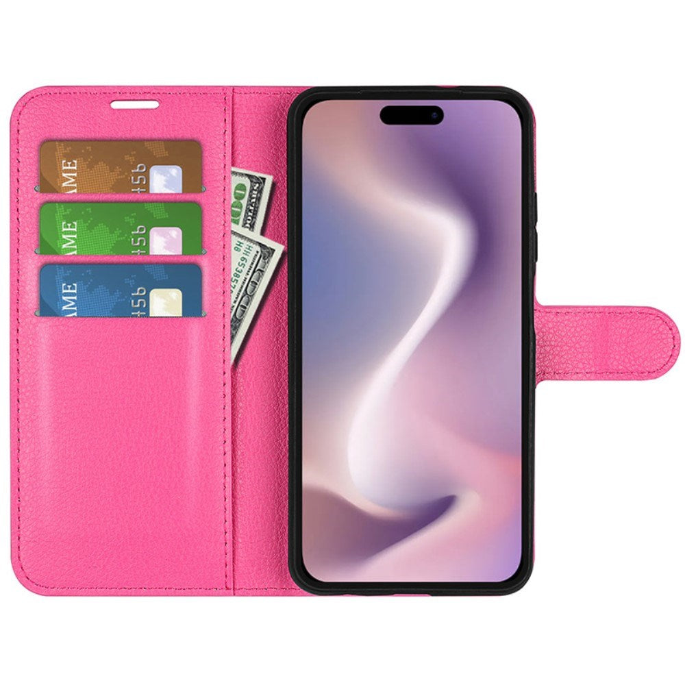 EIDERWOOD iPhone 16 Litchi Læder Cover m. Pung - Pink