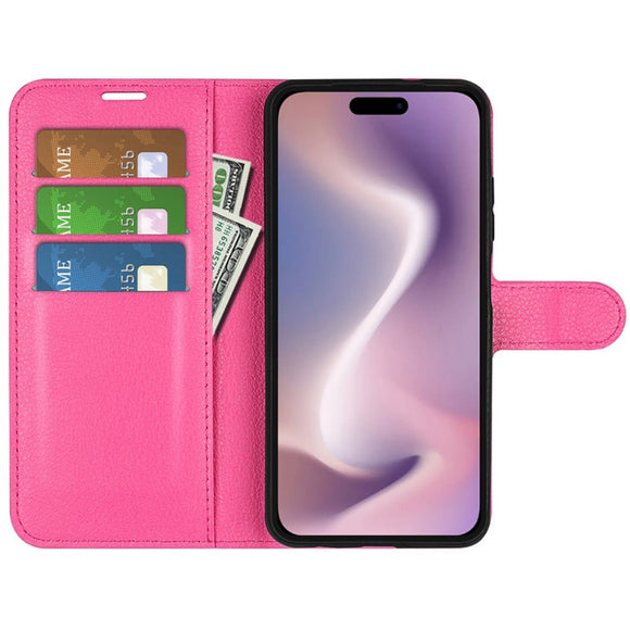 EIDERWOOD iPhone 16 Litchi Læder Cover m. Pung - Pink