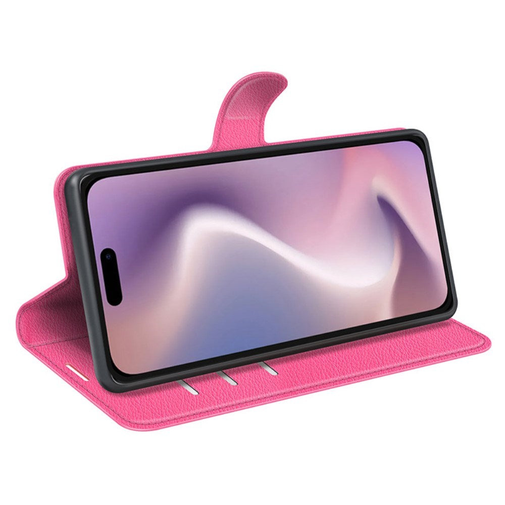 EIDERWOOD iPhone 16 Litchi Læder Cover m. Pung - Pink