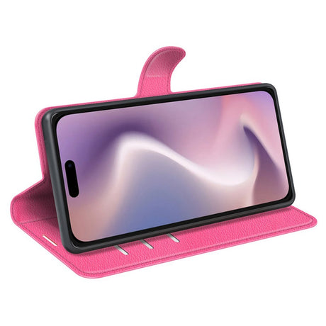 EIDERWOOD iPhone 16 Litchi Læder Cover m. Pung - Pink