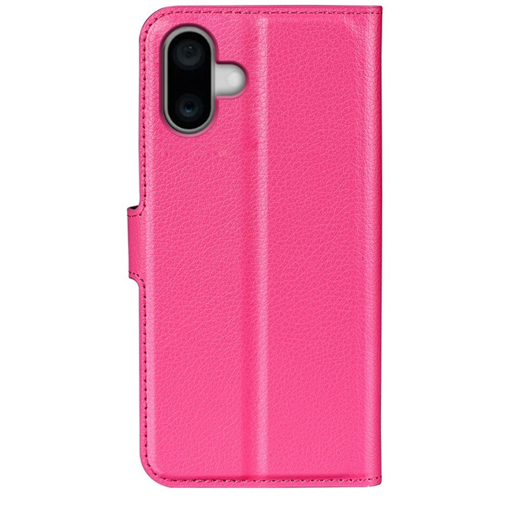 EIDERWOOD iPhone 16 Litchi Læder Cover m. Pung - Pink