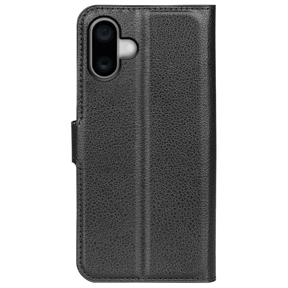 EIDERWOOD iPhone 16 Litchi Læder Cover m. Pung - Sort