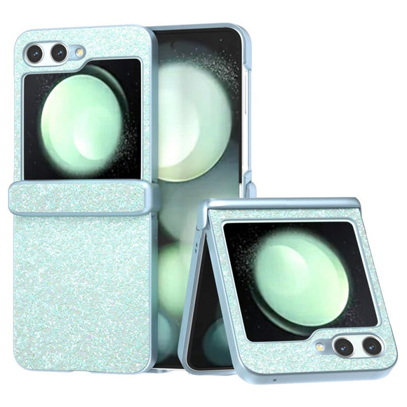 EIDERWOOD Samsung Galaxy Z Flip7 FE / Flip6 Læderbetrukket Glitrende Plastik Cover - Mint Grøn