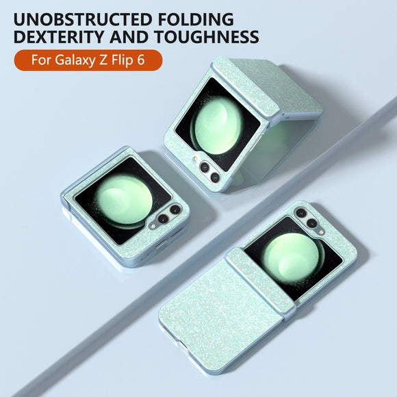 EIDERWOOD Samsung Galaxy Z Flip7 FE / Flip6 Læderbetrukket Glitrende Plastik Cover - Mint Grøn