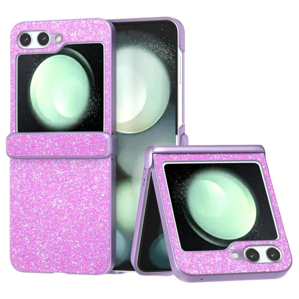 EIDERWOOD Samsung Galaxy Z Flip7 FE / Flip6 Læderbetrukket Glitrende Plastik Cover - Lilla