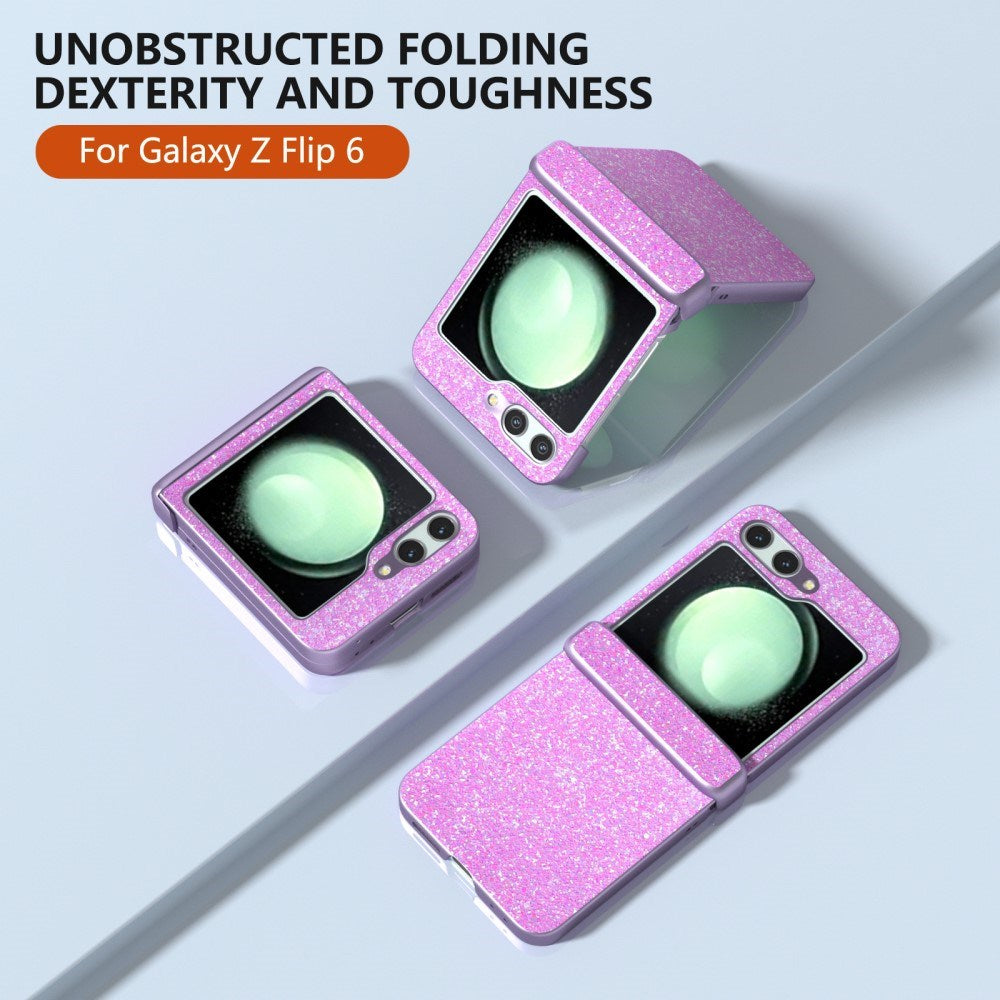 EIDERWOOD Samsung Galaxy Z Flip7 FE / Flip6 Læderbetrukket Glitrende Plastik Cover - Lilla