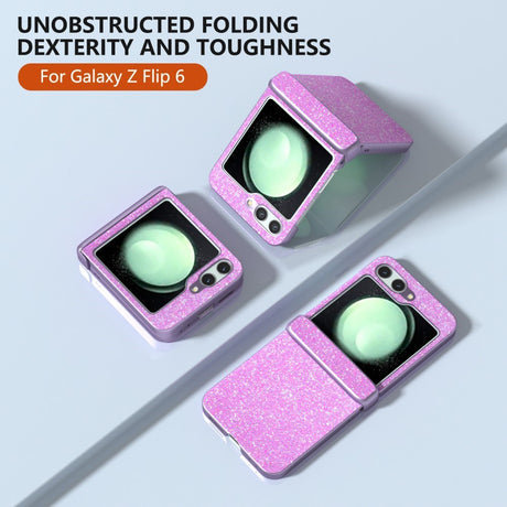 EIDERWOOD Samsung Galaxy Z Flip7 FE / Flip6 Læderbetrukket Glitrende Plastik Cover - Lilla