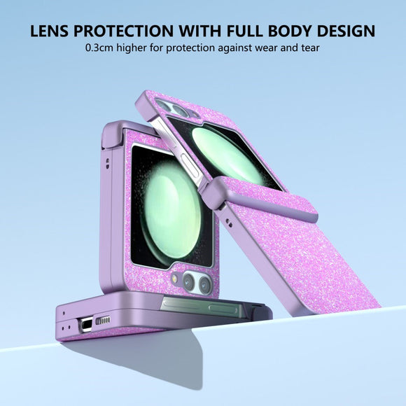 EIDERWOOD Samsung Galaxy Z Flip7 FE / Flip6 Læderbetrukket Glitrende Plastik Cover - Lilla