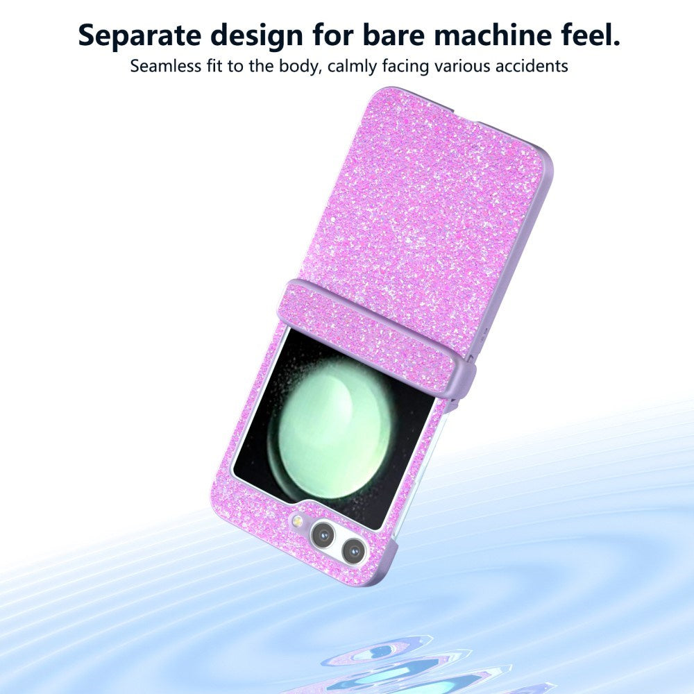 EIDERWOOD Samsung Galaxy Z Flip7 FE / Flip6 Læderbetrukket Glitrende Plastik Cover - Lilla
